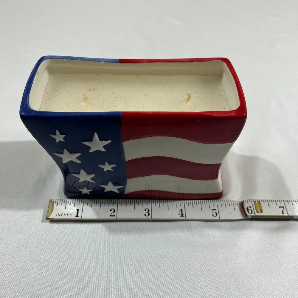 American Flag Ceramic 2-Wick Candle Patriotic Red White Blue 5